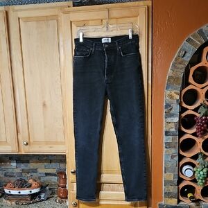 Agolde Nico High Rise Slim Fit Jeans Button Fly Distressed Gray